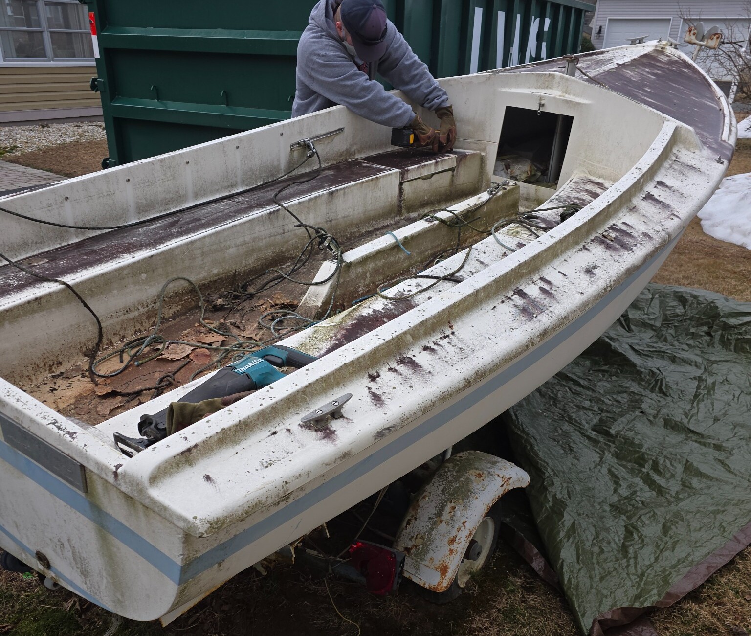 Boat being prepared for removal